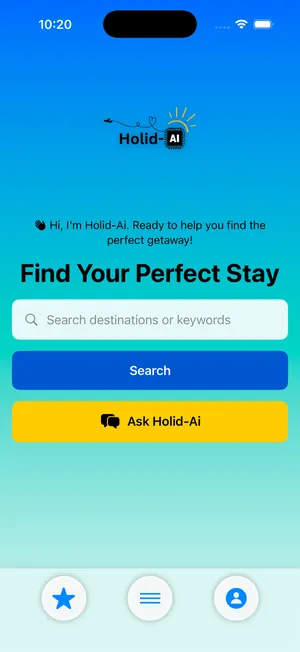 HolidAI home screen